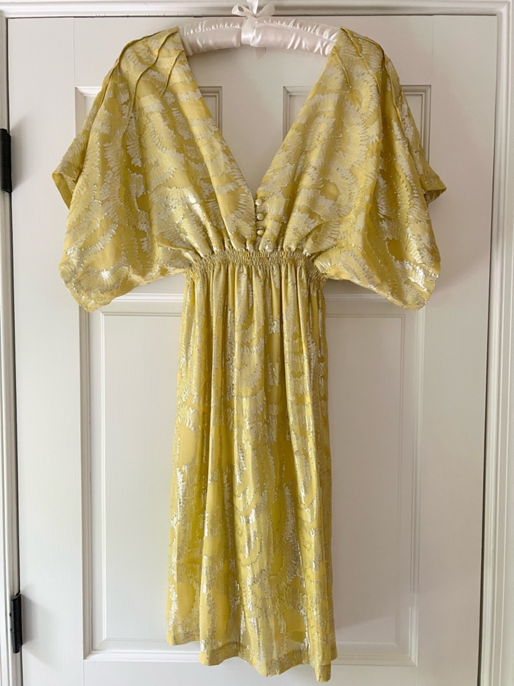 Nieman Marcus Adam Lippes Yellow & Silver Silk V-Neck Dress